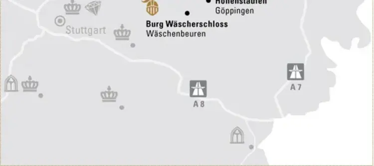 Illustration: Staatliche Schlösser und Gärten Baden-Württemberg, JUNG:Kommunikation GmbH Karte der Region "Sagenumwobenes Stauferland"