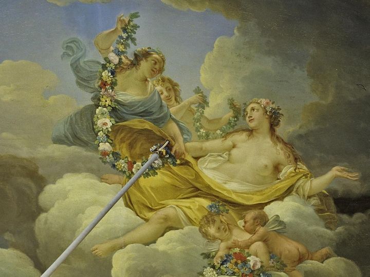 Schloss Solitude, Stuttgart. Detailaufnahme Deckengemälde Palmenzimmer